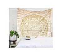 Tapisserie Murale Mandala Boho Blanc et Or 208x232 cm - Grand Jeté de Lit Décoratif et Couverture Polyvalente pour Salon Chambre