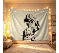 Tapisserie murale MINISO One Piece Monkey D. Luffy, impression classique en noir et blanc de la silhouette de Luffy, tissu doux et léger pour la décoration de la chambre, du salon et du dortoir L : 59