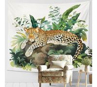 Tapisserie murale motif léopard vert, flore de la jungle, art décoratif animal tropical pour chambre à coucher, salon, dortoir, textile confortable, esthétique de la nature, 152,4 x 101,6 cm
