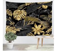 Tapisserie murale - MOUTON MAISON DECO - Feuilles tropicales dorées et noires - 200x150cm - Polyester - Impression numérique