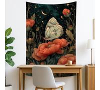 Tapisserie murale mystique à motif papillon et floral bleu foncé pour chambre à coucher, salon, dortoir, décoration esthétique 127 x 152 cm