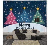 Tapisserie Murale Noël Bleu Marine Sapin De Noël Simple Art Mural Flocons De Neige Ciel Nocturne Tapisserie Murale À Suspendre Pour Salon Ou Dortoir Décoration D'Intérieur 230X180Cm