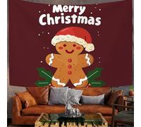 Tapisserie Murale Noel,Rouge Vert Pain D'Épice Avec Des Mots Illustrations De Dessins Animés Yoga Méditation Serviette De Plage,Fenêtre Et De Porte Pour Salon Chambre Dortoir Fond De Fête,150Wx200Tcm