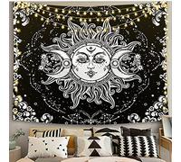 Tapisserie murale noire et blanche - Soleil et lune / Tête de mort - Décoration d'intérieur mystérieuse pour chambre à coucher (B, 150 x 130 cm)