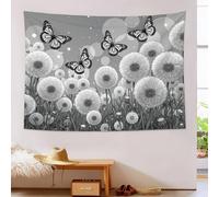 Tapisserie Murale Papillon Pissenlit, Fleur De Dessin Animé Tapisserie Imprimée, Gris Tapestry Pour Couvre-Lit Salon Décoration Murale Art Mural Fête 200x150cm