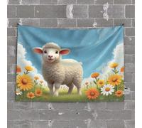 Tapisserie murale Pastoral Bliss : un agneau dans un jardin fleuri Tapisserie Man Cave Decor et accessoires Bar Man Cave Decor (75 x 100 cm)