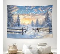 Tapisserie Murale Paysage De Conte De Fées Guérisseur 3D Murale Couverture | Renne Neige Coucher De Soleil Tapisseries Decoration Interieure Murales, Tapisserie Appartement, Accent Mural, 100x75cm