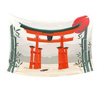Tapisserie murale personnalisée à suspendre - 152,4 x 101,6 cm - 152,4 x 129,7 cm - Décoration murale vintage japonaise Torii en bambou coucher de soleil