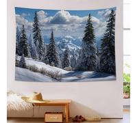 Tapisserie Murale Pins Des Montagnes Enneigées, Paysage D'Hiver Tapisserie Imprimée, Bleu Tapestry Pour Couvre-Lit Salon Décoration Murale Art Mural Fête 100x75cm