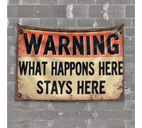 Tapisserie murale pour chambre à coucher avec avertissement « What Happens Here Stays Here » - Tapisserie humoristique pour décoration de grotte (75 x 100 cm)