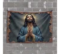 Tapisserie murale représentant une figurine priante avec halo doré pour décoration de chambre de garçon (100 x 150 cm)