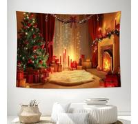 Tapisserie Murale Sapin De Noël Et Cheminée, Couverture Murale Imprimée Veille De Noël Rétro, Rouge Décor D'intérieur Poster Tapisserie Murales Pour Salon Chambre à Coucher Dortoir 100x75cm