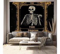 Tapisserie Murale Tarot La Reine 100 X 150 Cm - Tenture Murale Noir Pour Chambre, Salon, Dortoir, Bureau, Chambre D'Enfants, Décoration Murale, Squelette Crâne Rétro