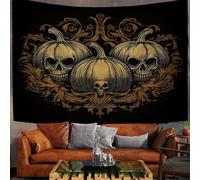 Tapisserie Murale Tenture Murale Œuvres D'Art D'Halloween Couverture Murales Visage De Crâne De Citrouille Tapisseries Decoration Murales pour Salon, Chambre, Dortoir, Séparateur de Pièce, Noir