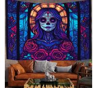 Tapisserie Murale Tenture Murale Vitraux Couverture Murales Fille Du Jour Des Morts Tapisseries Decoration Murales pour Salon, Chambre, Dortoir, Séparateur de Pièce, Indigo