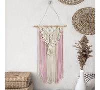 Tapisserie murale tissée à la main en macramé rose et beige pour chambre à coucher, salon, mariage, fête, café, studio de yoga, salle à manger, dortoir, salon de thé, 80 x 40 cm