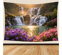 Tapisserie Murale Tissu Cascade 200x150 cm Tenture Murale Déco | Tapis Mural Plante à Fleurs 3D Imprimé Décoration Murale pour Maison Salon Chambre Dortoir, Tapestry