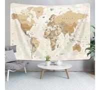 Tapisserie murale vintage avec carte du monde pour enfants, étudiants, Asie, Europe, Amérique, Afrique, Japon, beige, pour chambre à coucher, salon, bureau, 152,4 x 101,6 cm
