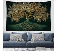 Tapisserie Murales 200x150 cm, Tenture Murale Branches Dorées Art Mural Tissu Illustration D'Arbre Décorations Murales pour Salon, Chambre à Coucher, Fête, Vacances, Vert