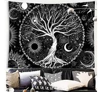 Tapisserie Murales,Arbre De Vie Imprimé En 3D Noir Tapisserie Psychédélique Tenture Murale Grande Taille Tapis De Plage Tapis De Yoga Couvre-Lit Tissu Mural Pour Chambre Salon Décoration De La Mai
