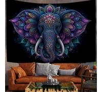 Tapisserie Murales, Art Mural Tapisserie Mandala Éléphant, Animal Rétro Bohème Murales Décoration Murale En Tissu Pour Dortoir Salon De La Fête (Violet, 200x150cm)