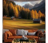 Tapisserie Murales Cabane Forestière, Tenture Murale Paysage Naturel, 100X150Cm Tapisserie Murale Tissu Pour La Chambre À Coucher Décorations Murales, Tan Art Mural