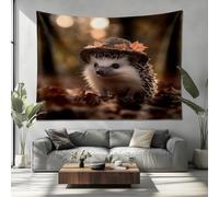 Tapisserie Murales Chambre à Coucher Esthétique 150x100 cm Joli Petit Motif de HéRisson Tapisserie Plage Couverture Brun Tenture Murale pour Décoration Salon Dortoir