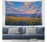 Tapisserie Murales Champ Tournesols Tenture Murale Peinture À L'Huile Classique Tissu D'Impression Rectangulaire Décorations Murales pour Salon, Chambre à Coucher, Dortoir, 200x150 cm, Bleu