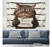 Tapisserie Murales Chat Mignon Tapisserie Tenture Murale Animaux De Bande Dessinée Tissu D'Impression Rectangulaire Décorations Murales pour Salon, Chambre à Coucher, Dortoir, 150x100 cm, Brun Foncé