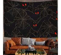 Tapisserie Murales Chauves-Souris Toiles D'Araignées, Tenture Murale Animaux D'Halloween, 230X180Cm Tapisserie Murale Tissu Pour La Chambre À Coucher Décorations Murales, Noir Rouge Art Mural