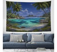 Tapisserie Murales Côte Des Palmiers Tapisserie Tenture Murale Îles Tropicales Tissu D'Impression Rectangulaire Décorations Murales pour Salon, Chambre à Coucher, Dortoir, 200x150 cm, Vert Émeraude