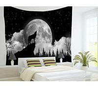 Tapisserie Murales,Creative Ciel Étoilé Loup Animal Imprimé Tapisserie Tenture Murale Grande Taille Tapis De Plage Couvre-Lit Nordique Décor À La Maison Tapisserie Couverture Coussin De Couchage,