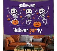 Tapisserie Murales Danse Des Squelettes De Dessin Animé, Tenture Murale Halloween Amusant, 200X150Cm Tapisserie Murale Tissu Pour La Chambre À Coucher Décorations Murales, Violette Art Mural