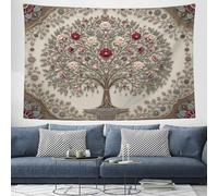 Tapisserie Murales Fleurs, Fleurs, Grands Arbres, 200x150 cm Tenture Murale Style D'Impression Tapisserie Murale Tissu pour la Décoration de Chambre à Coucher, Décorations Murales, Nappes - Crème