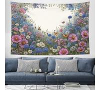 Tapisserie Murales Fleurs Sauvages Et Papillons, 230x180 cm Tenture Murale Bordure Aquarelle Tapisserie Murale Tissu pour la Décoration de Chambre à Coucher, Décorations Murales, Nappes - Vert Sauge