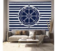 Tapisserie Murales Gouvernail Rayé, 150x130 cm Tenture Murale Thème Nautique Tapisserie Murale Tissu pour la Décoration de Chambre à Coucher, Décorations Murales, Nappes - Bleu Marine