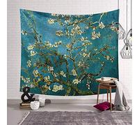 Tapisserie Murales,Grande Taille Fleur D'Abricot Blanc Van Gogh Réplique Art Imprimé Hippie Tapisserie Tenture Murale Couverture En Tissu De Plage Couvre-Lit Couvre-Lit Nordic Home Decor, 180Cmx230C