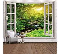 Tapisserie Murales,Grande Taille Forêt Cr enêtre Vue Tapisserie Tenture Murale Impression 3D Mur Tissu Tapisseries Décor À La Maison Tapis Mural Tapis De Yoga, 180 Cm X 230 Cm