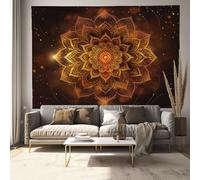 Tapisserie Murales Mandala Doré, 200x150 cm Tenture Murale Motifs Indiens Tapisserie Murale Tissu pour la Décoration de Chambre à Coucher, Décorations Murales, Nappes - Brun Foncé
