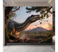tapisserie murales papier peint 250x370cm Dinosaure Mangeant Des Feuilles papier peint pour porte Toile décorative sans couture effet peinture à l’huile, idéale pour fond de télévision EB24-1676