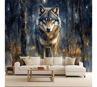 tapisserie murales papier peint 250x420cm Peinture à L'huile Du Roi Loup De La Forêt papier peint mural Toile 3D effet peinture classique, sans joint, idéale pour escalier ou couloir étroit EB24-9973