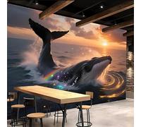 tapisserie murales papier peint 300x210cm Baleine De Surface papier peint panoramique nature Toile de qualité supérieure à effet peinture, assemblage invisible, pour chambre d’amis EB24-2718