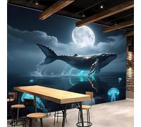 tapisserie murales papier peint 300x210cm Baleine Lunaire à La Surface De L'eau papier peint panoramique nature Toile de qualité supérieure à effet peinture,assemblage invisible,pour chambre d’amis