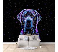 tapisserie murales papier peint 300x210cm Chien Avec Des Lignes Colorées Sur Fond Noir papier peint panoramique nature Toile de qualité supérieure à effet peinture,assemblage invisible,pour d’amis