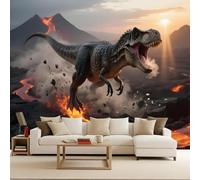 tapisserie murales papier peint 300x210cm Dinosaure Volcanique papier peint panoramique nature Toile de qualité supérieure à effet peinture, assemblage invisible, pour chambre d’amis EB24-1699
