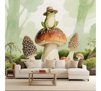 tapisserie murales papier peint 300x210cm Grenouille Champignon De Dessin Animé papier peint panoramique nature Toile de qualité supérieure à effet peinture,assemblage invisible,pour chambre d’amis