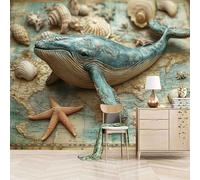 tapisserie murales papier peint 350x260cm Baleine Sous-marine 3D papier peint chambre adulte Impression murale en toile à l’huile, sans joint, parfaite pour espace de lecture ou bibliothèque EB24-5237