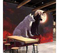 tapisserie murales papier peint 500x280cm Couple De Loups Noir Et Blanc papier peint panoramique jungle Ensemble de panneaux sur toile peinture, sans couture, pour grand mur d’intérieur EB24-9036
