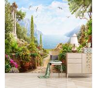 Tapisserie murales papier peint Jardin Céleste，230x180cm Vue Sur La Mer Et Le Ciel Murales Poster pour le salon ou la chambre à coucher
