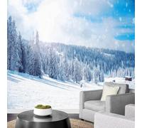 Tapisserie murales papier peint Scène De Neige Hivernale，274x203cm Forêt Enneigée Murales Poster pour le salon ou la chambre à coucher